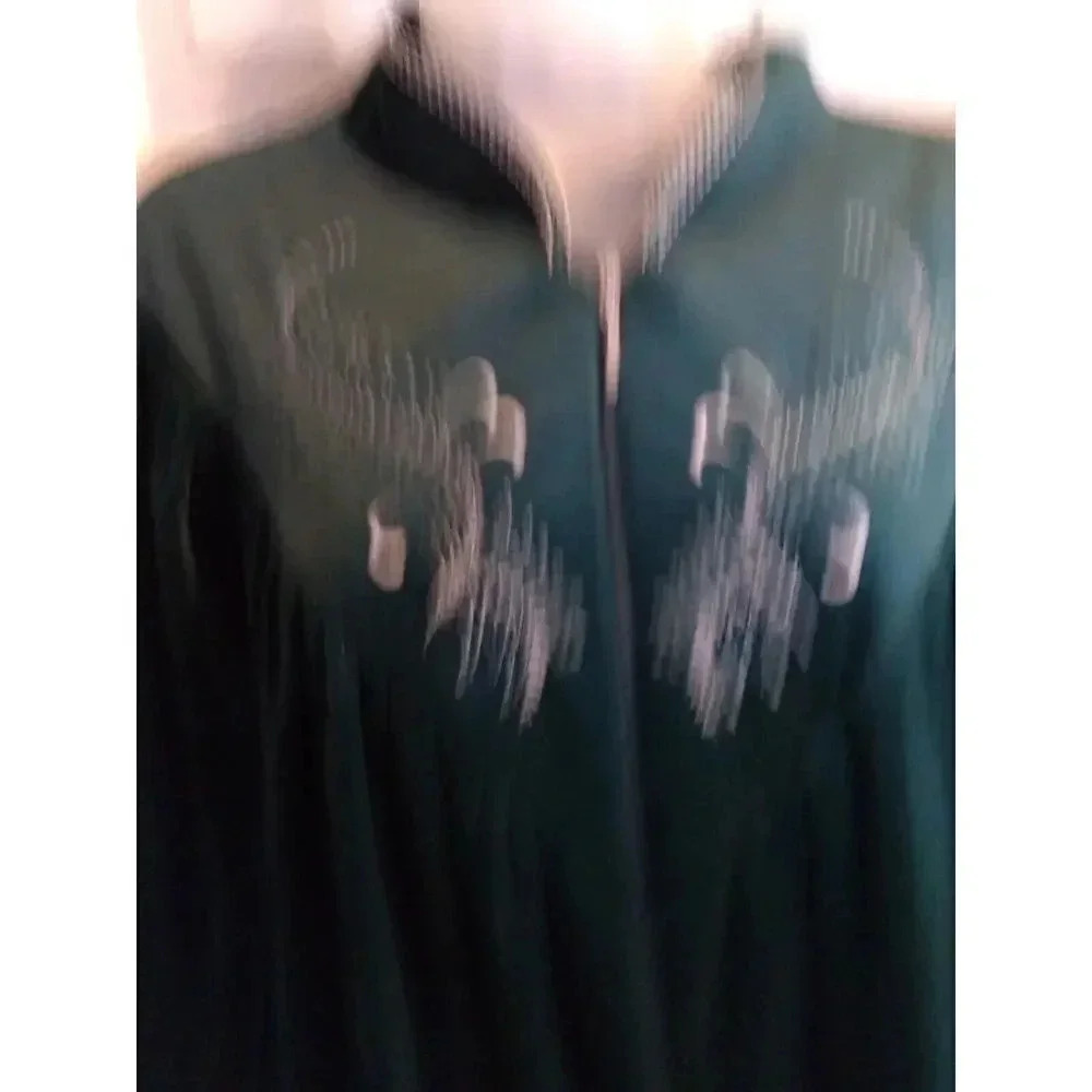 Amanda Stewart Cozy Wear Maxi Robe Green Embroider 1/2 Zip Sz XL Velour Bust 44" - Picture 2 of 12